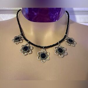 Elegant Black and Silver Floral Necklace